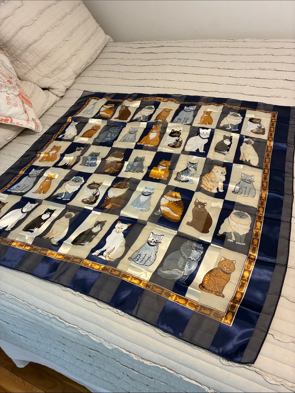Navy and Cream Colored Cat Scarf